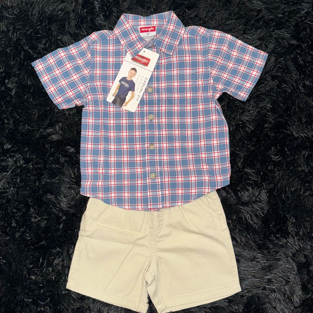 🔥🌟Wrangler: Boys 2 Piece, S/S Button Up Shirt & Short Set🔥🌟